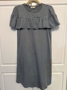Anthropologie- Flamingo Urban Navy & White Striped Ruffle Dress